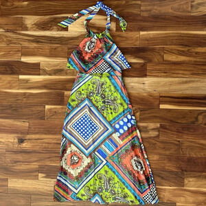 Freshine Halter Backless Maxi Flowy Printed Dress size Large